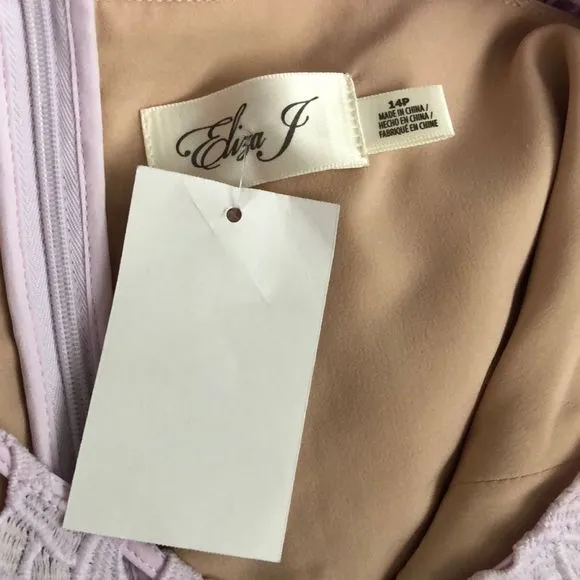 Eliza J Cap Sleeve Lilac Lace Overlay Sheath Dress NWT size 14P