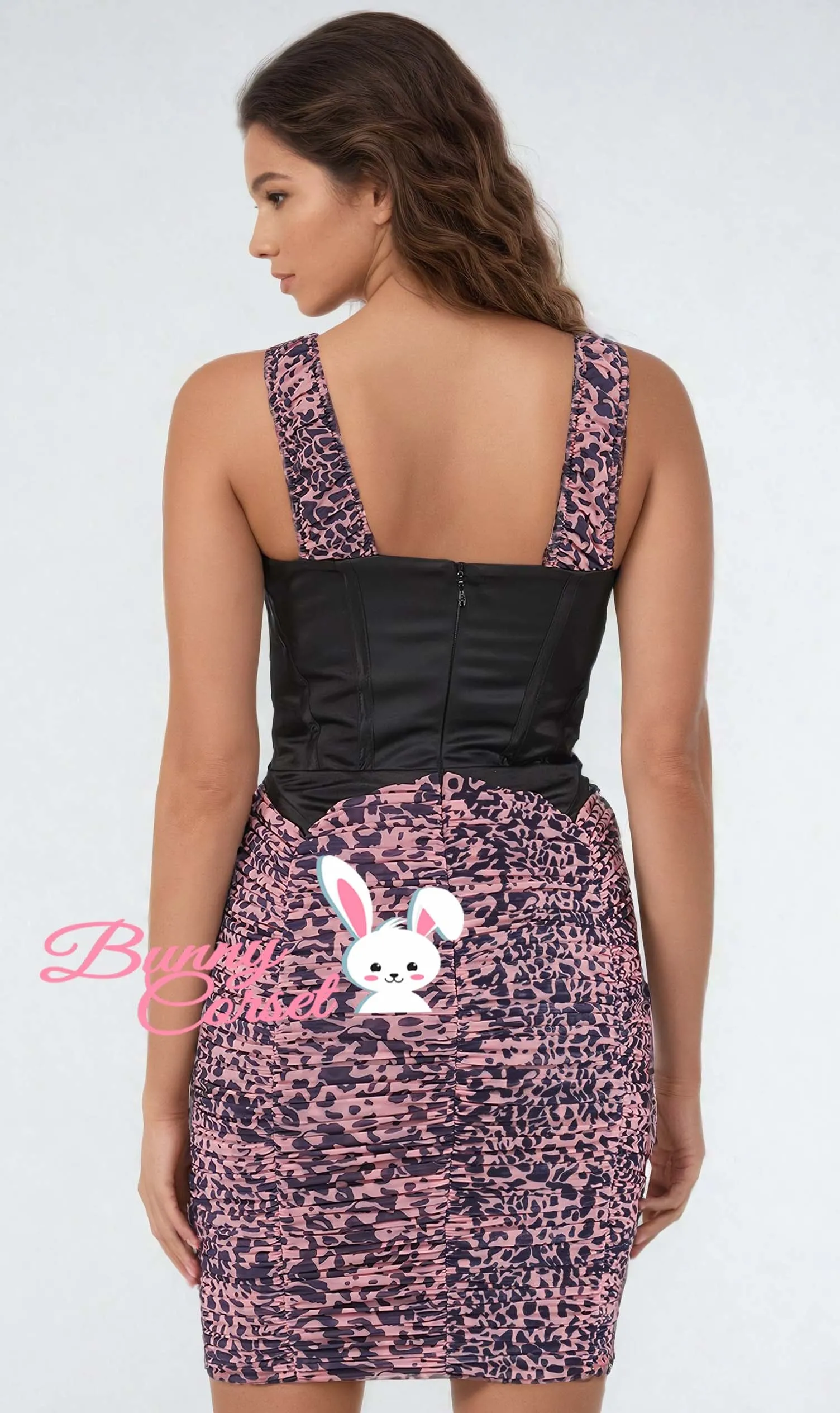 Elvire Leopard Print Mesh Corset Dress