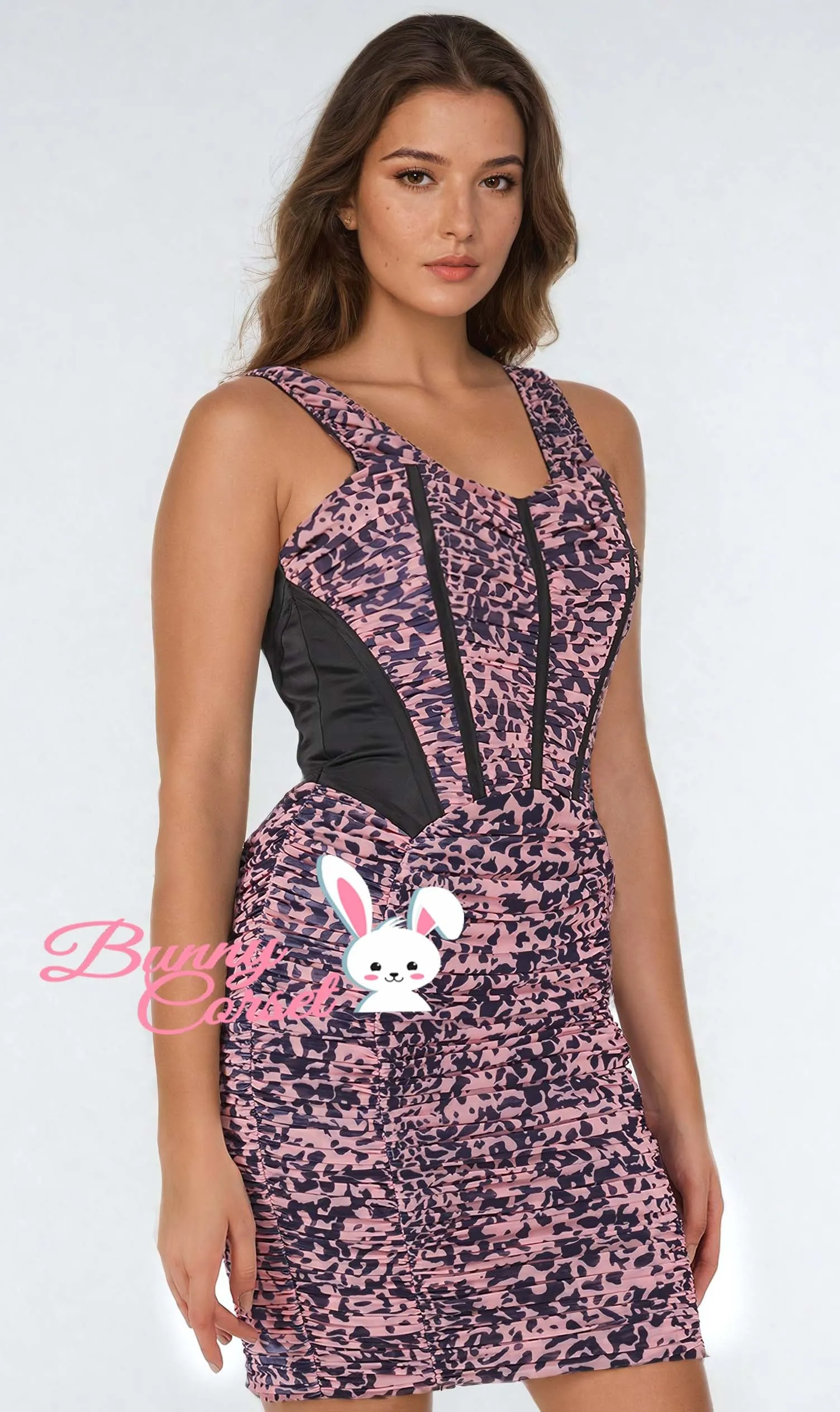 Elvire Leopard Print Mesh Corset Dress