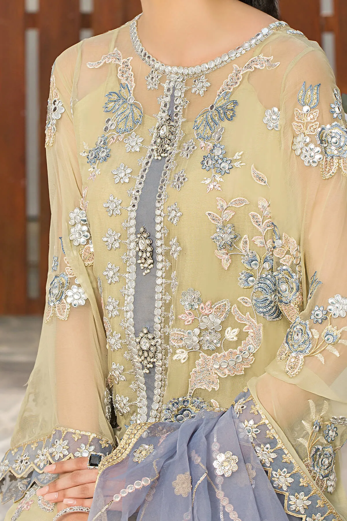 Embroidered Pakistani Party Dress in Organza Kameez and Raw Silk Trouser Style Eid Dress