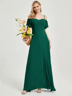 Emerald Green Short Ruffle Sleeves Sweetheart Chiffon Bridesmaid Dress