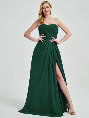 Emerald Green Strapless Floor-Length Empire Bridesmaid Dress with Slit
