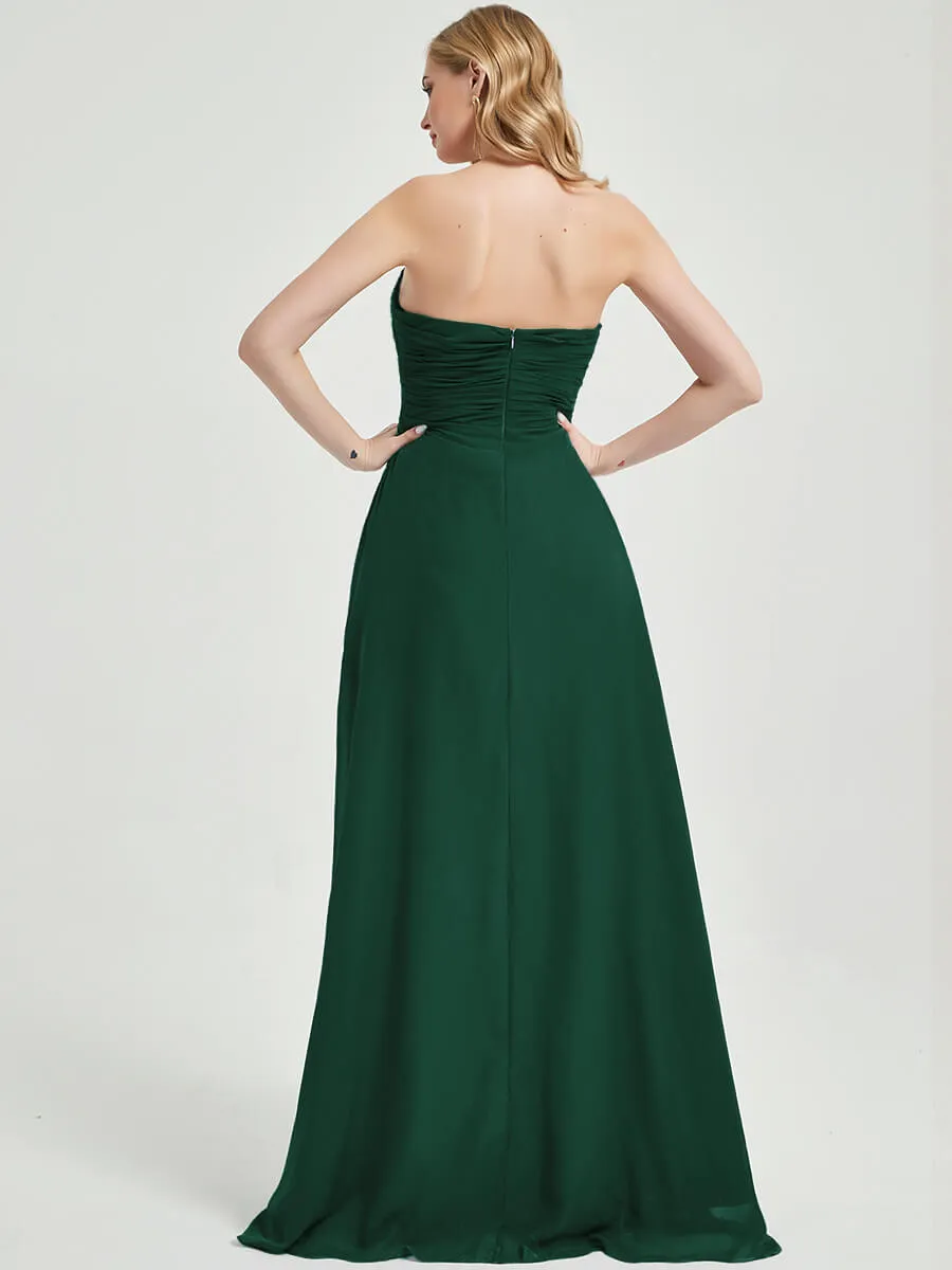 Emerald Green Strapless Floor-Length Empire Bridesmaid Dress with Slit