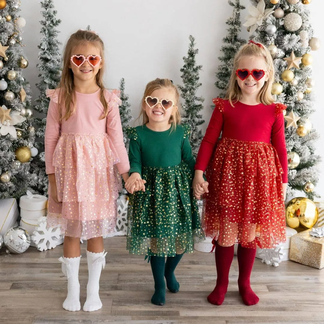 Emerald  Shimmer Christmas Long Sleeve Tutu Dress