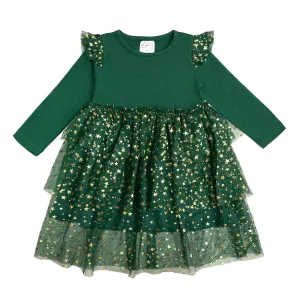 Emerald  Shimmer Christmas Long Sleeve Tutu Dress