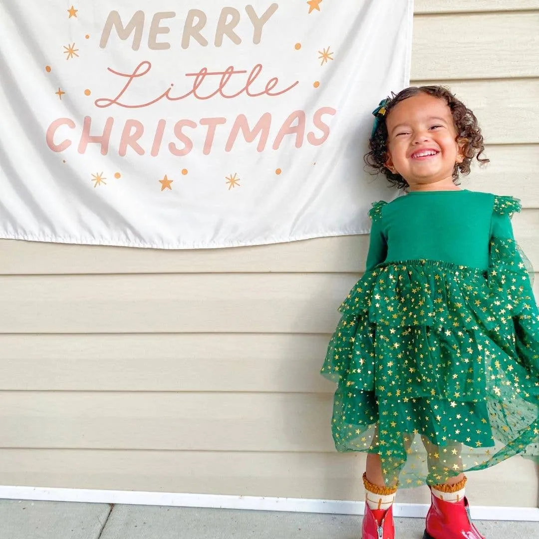 Emerald  Shimmer Christmas Long Sleeve Tutu Dress