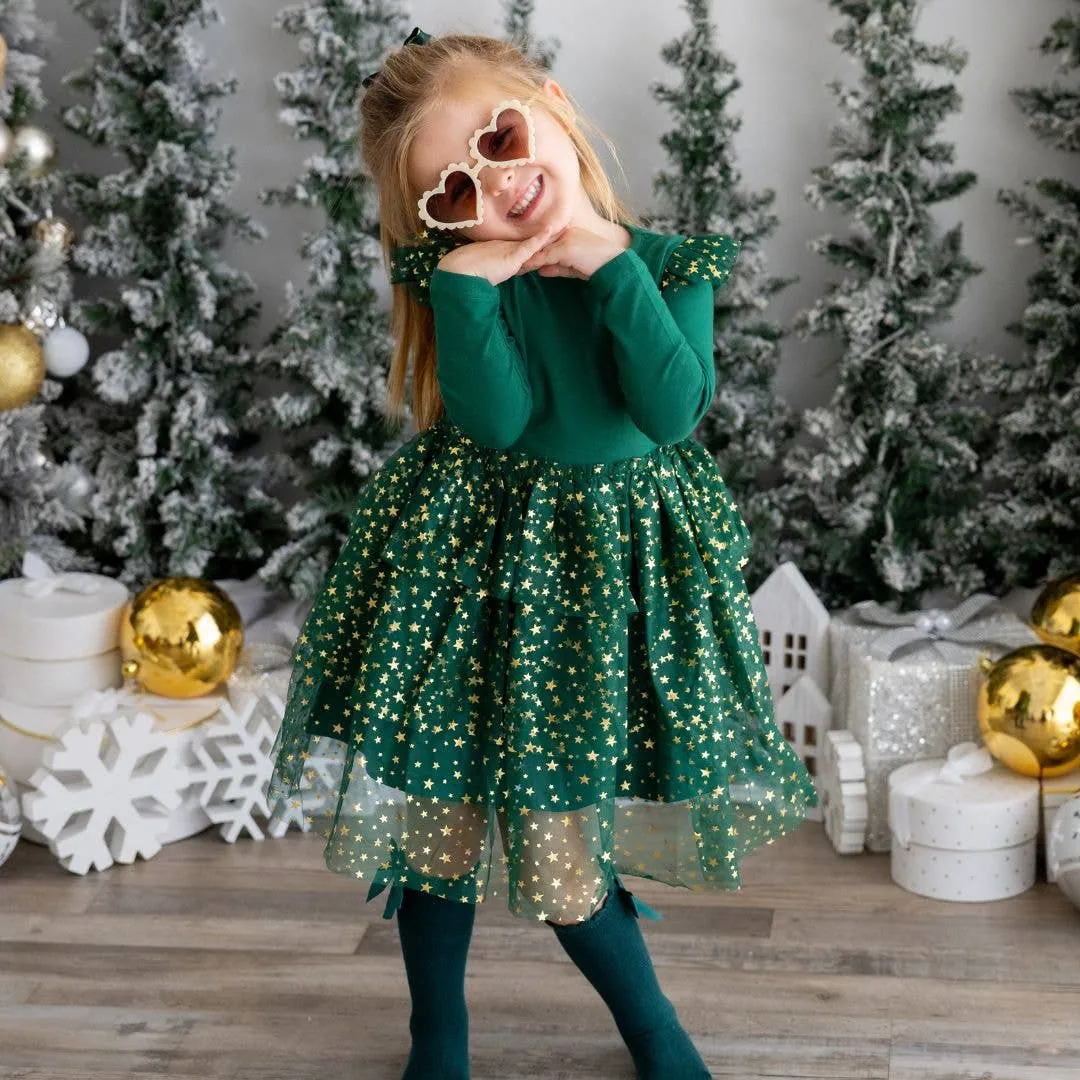 Emerald  Shimmer Christmas Long Sleeve Tutu Dress
