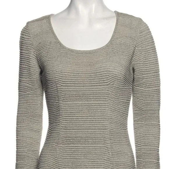 Escada Margaretha Ley Sheath Knit Bodycon Dress Gold Metallic Thread German Made