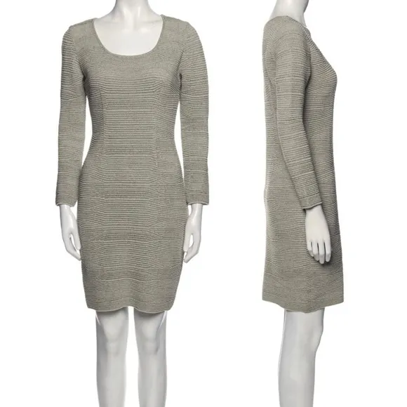 Escada Margaretha Ley Sheath Knit Bodycon Dress Gold Metallic Thread German Made