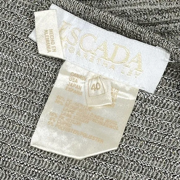 Escada Margaretha Ley Sheath Knit Bodycon Dress Gold Metallic Thread German Made