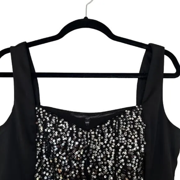 EUC Jax Sleeveless Sequin Center Panel Black Cocktail Sheath Dress. Size 8