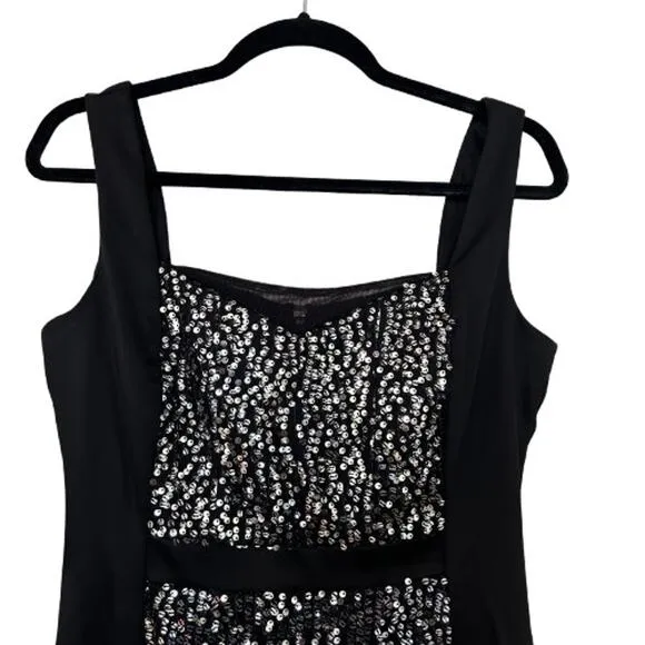 EUC Jax Sleeveless Sequin Center Panel Black Cocktail Sheath Dress. Size 8
