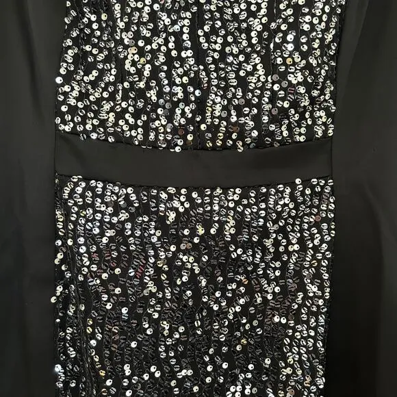 EUC Jax Sleeveless Sequin Center Panel Black Cocktail Sheath Dress. Size 8