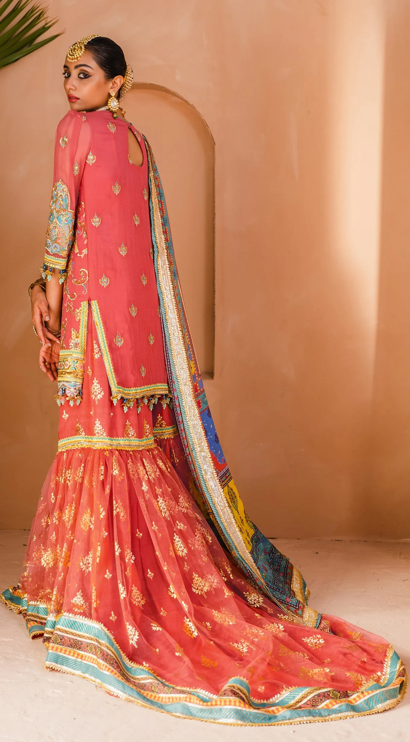 Farshi Gharara with Kameez in Hot Pink Shade #PF428