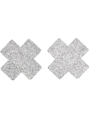 Fever Small Glitter Cross Nipple Pasties, Silver