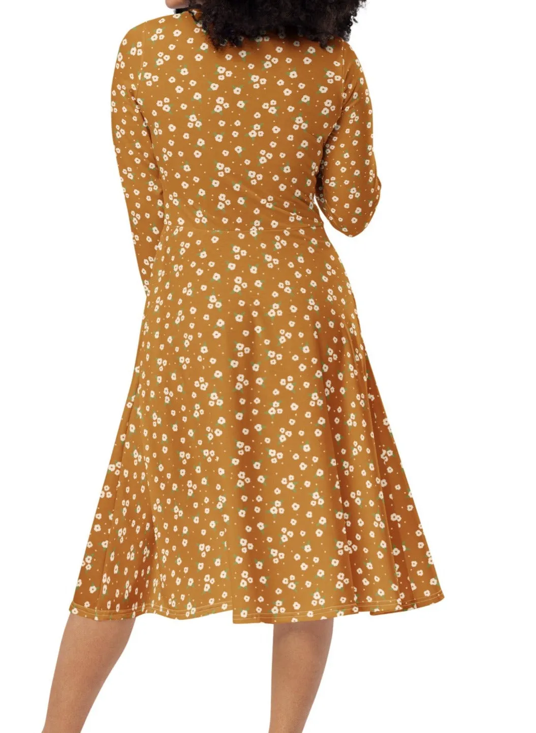 Field of Gold Floral Midi Dress (S-4XL)