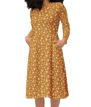 Field of Gold Floral Midi Dress (S-4XL)