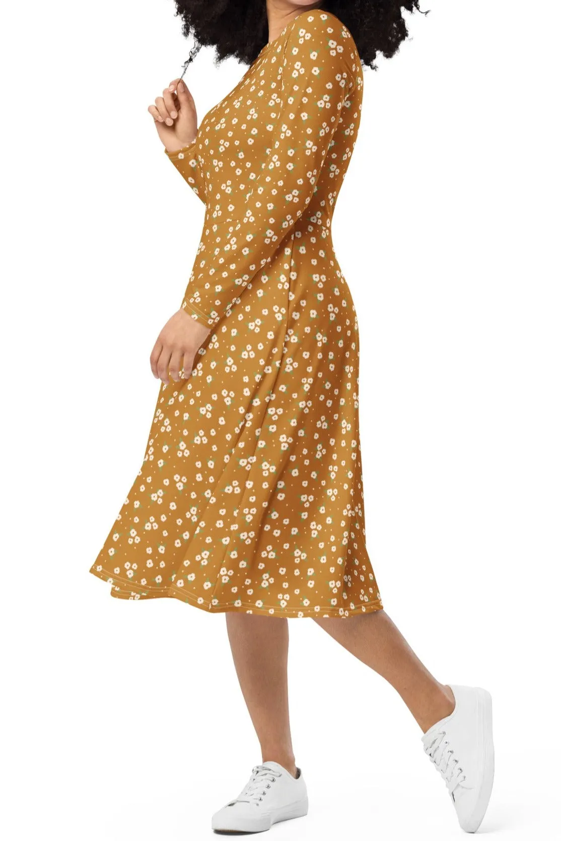 Field of Gold Floral Midi Dress (S-4XL)