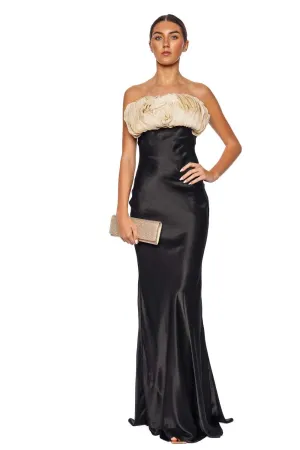 Fiorella Black & Ivory Strapless Floral Gown