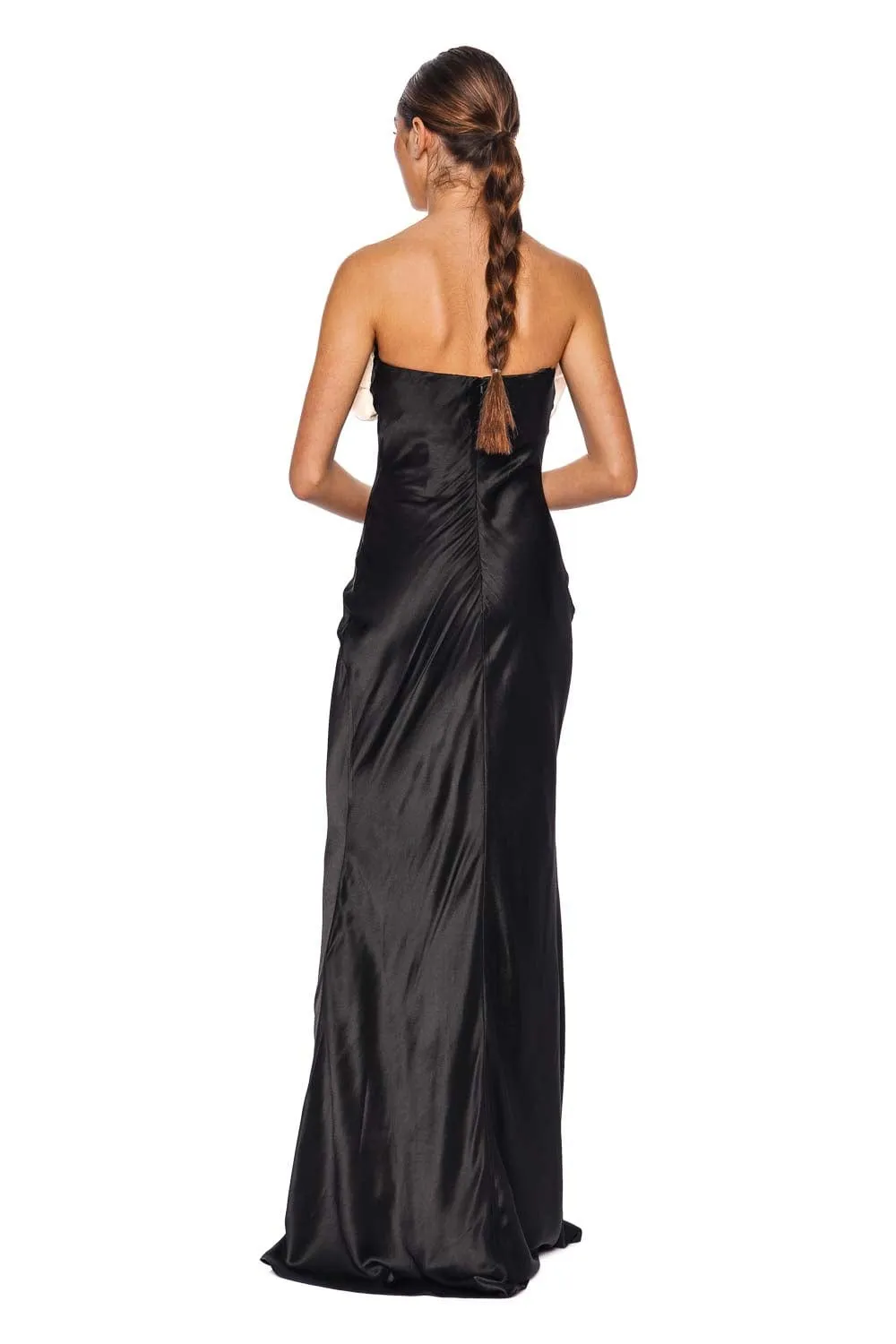 Fiorella Black & Ivory Strapless Floral Gown