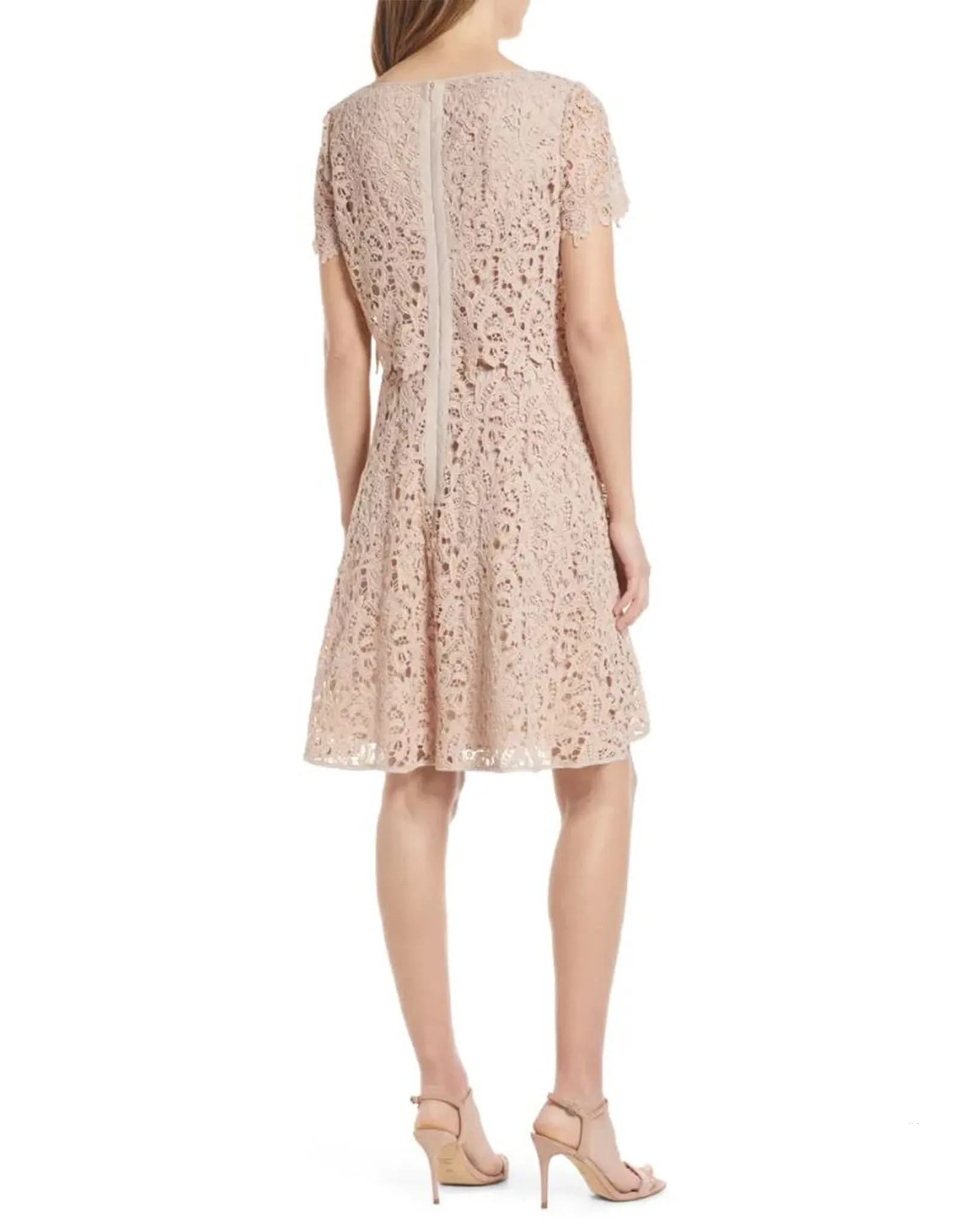 Fit & Flare Popover Lace Dress in Champagne