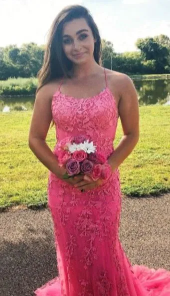 Fit and Flare Hot Pink Prom Dress with Criss-Cross Back