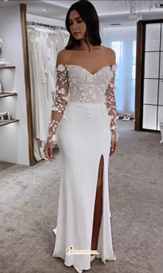 Fit and Flare Long Sleeve 3D Lace Wedding Dress
