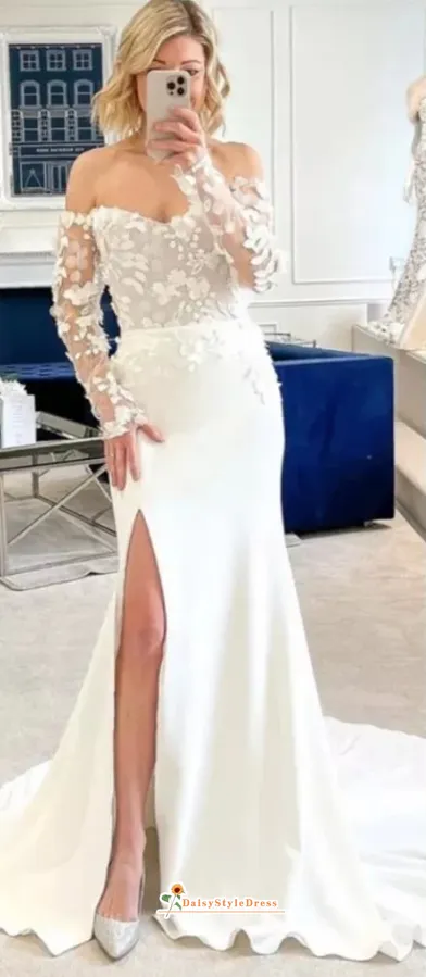 Fit and Flare Long Sleeve 3D Lace Wedding Dress