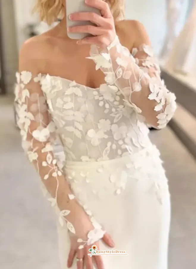 Fit and Flare Long Sleeve 3D Lace Wedding Dress