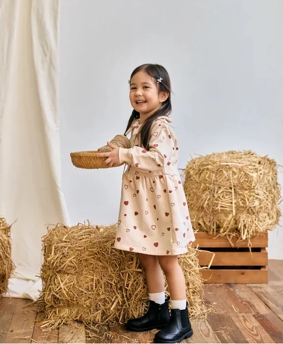 Fleece Organic Cotton Polo Dress, Hearts