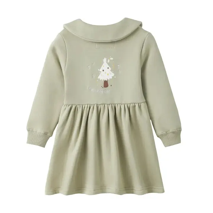 Fleece Organic Cotton Polo Dress, Holiday Joy
