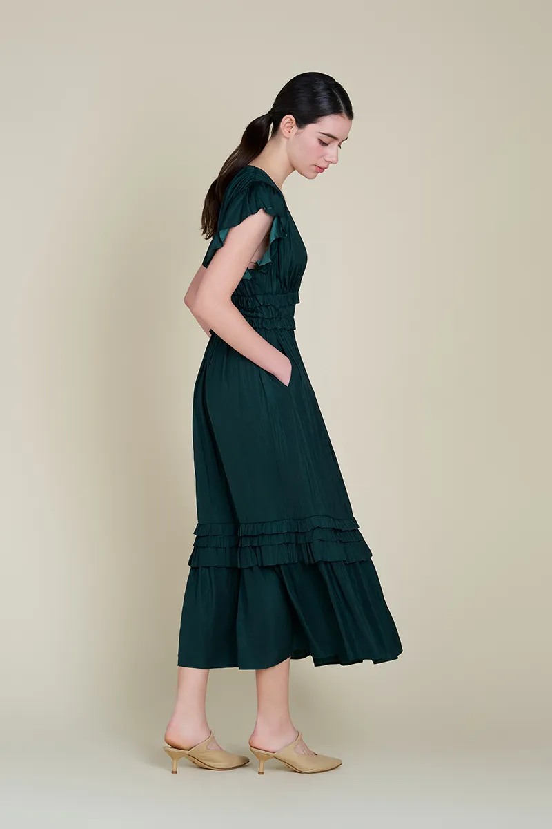 Flutter Short Sleeve V-Neck Midi Dress