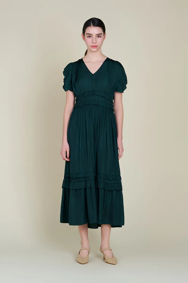 Flutter Short Sleeve V-Neck Midi Dress