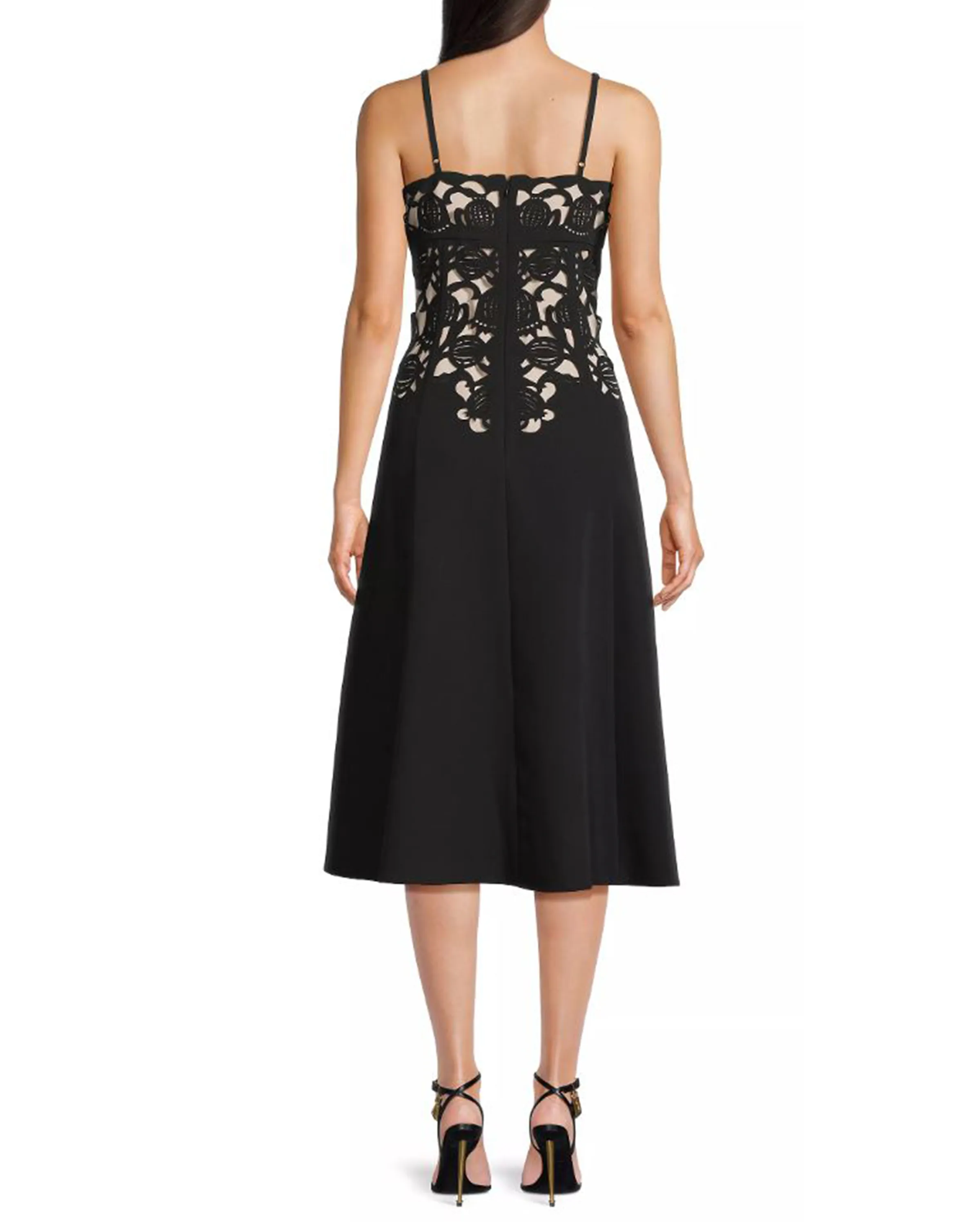 FOCUS by Shani - Floral Crepe Laser-Cut Midi-Dress