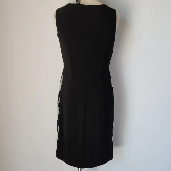 Frank Lyman Sheath Dress Grommet Accent Sleeveless Geo-Printed Black Beige