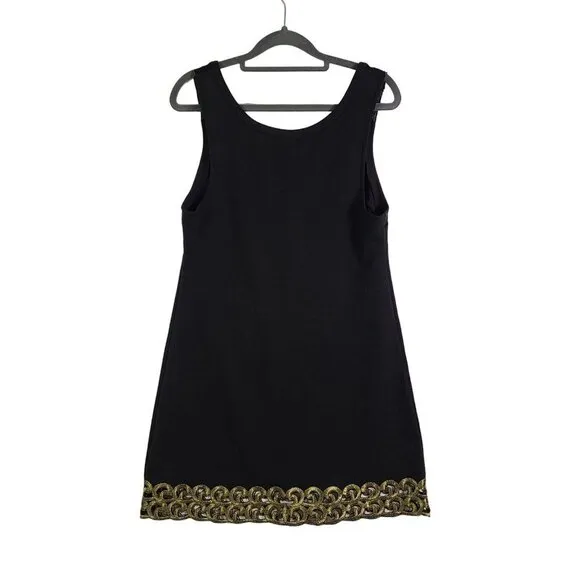 Free People  Black Gold Button Embroidered Front Fit Flare Sheath Dress Size 8