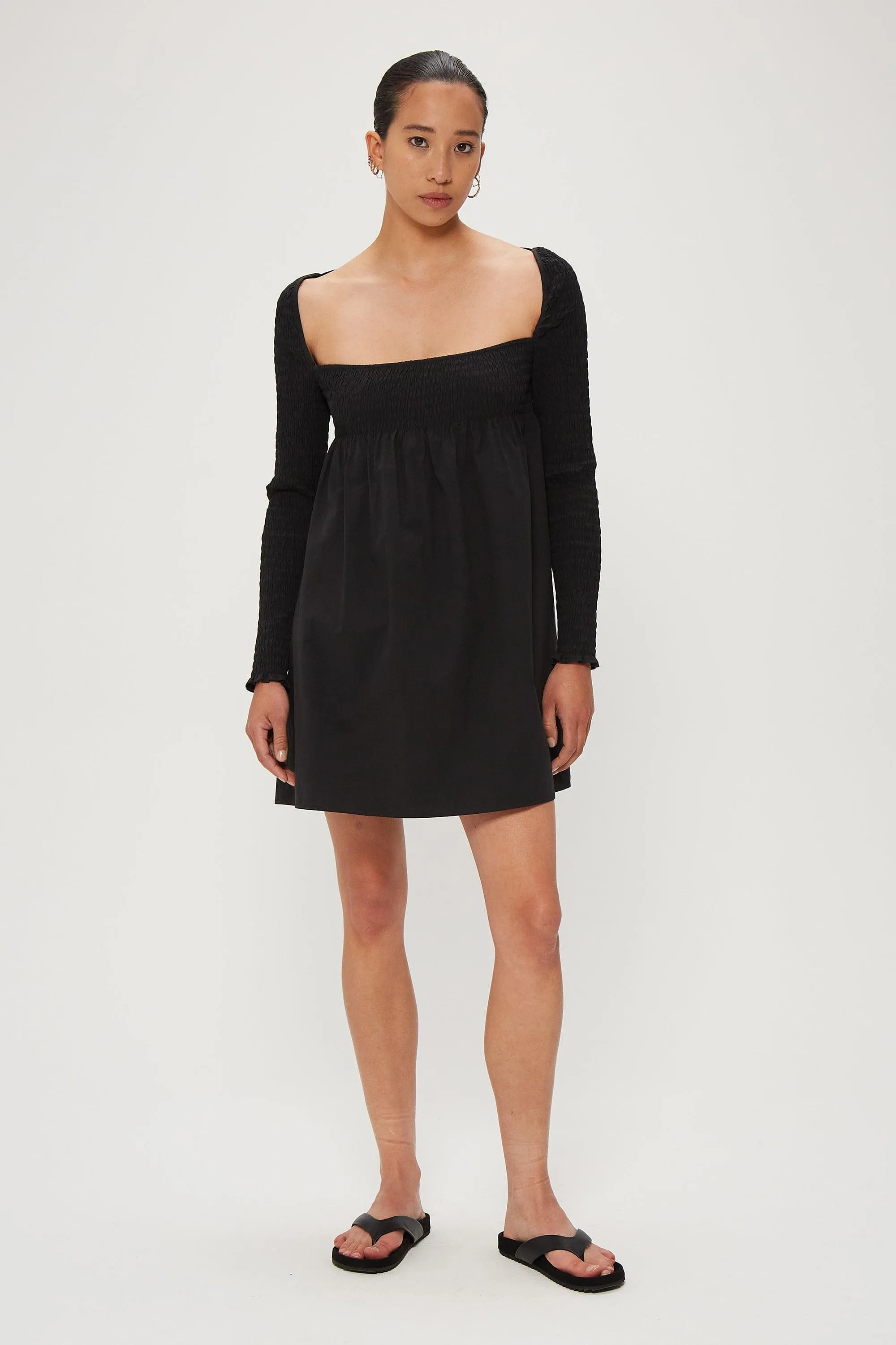 FULL FORM SHIRRED BABYDOLL DRESS | BLACK