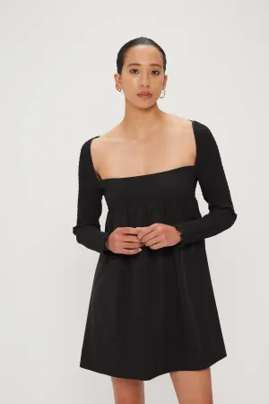 FULL FORM SHIRRED BABYDOLL DRESS | BLACK