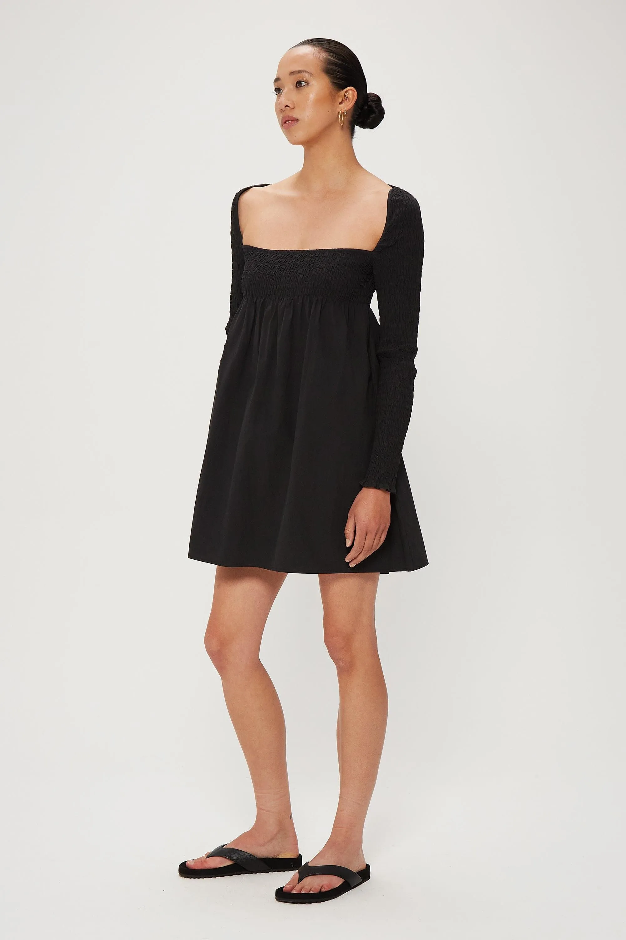 FULL FORM SHIRRED BABYDOLL DRESS | BLACK