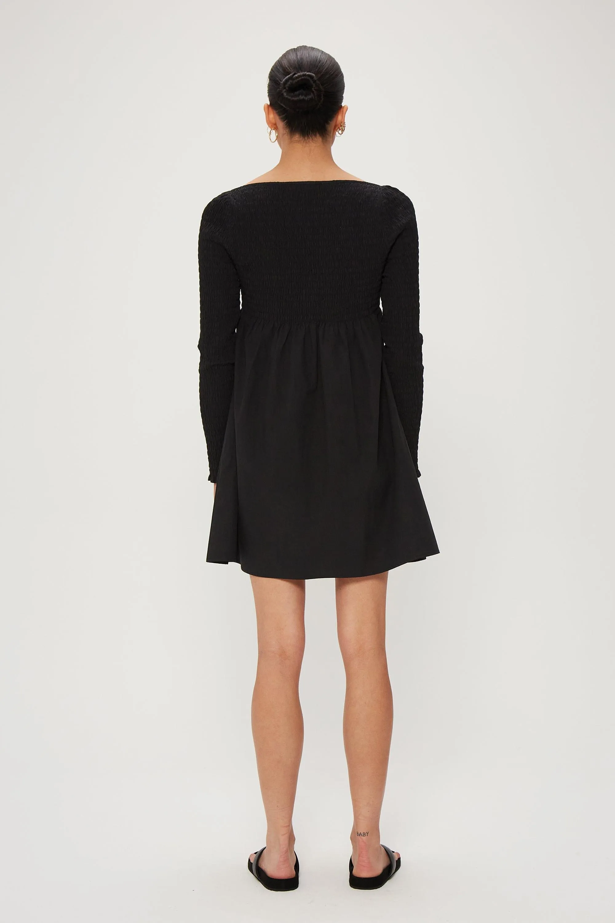 FULL FORM SHIRRED BABYDOLL DRESS | BLACK