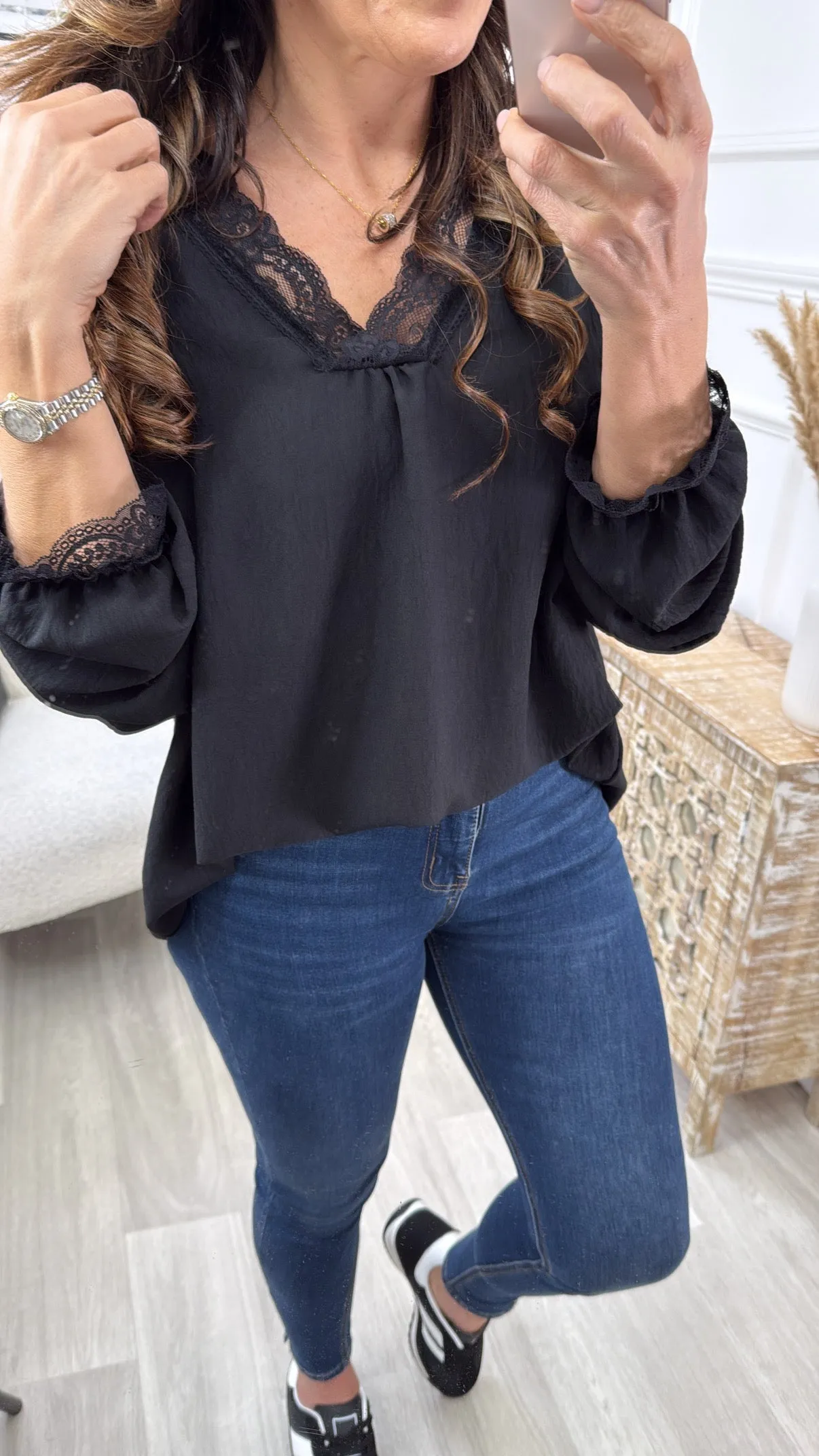 Georgia Black Lace Detail Top