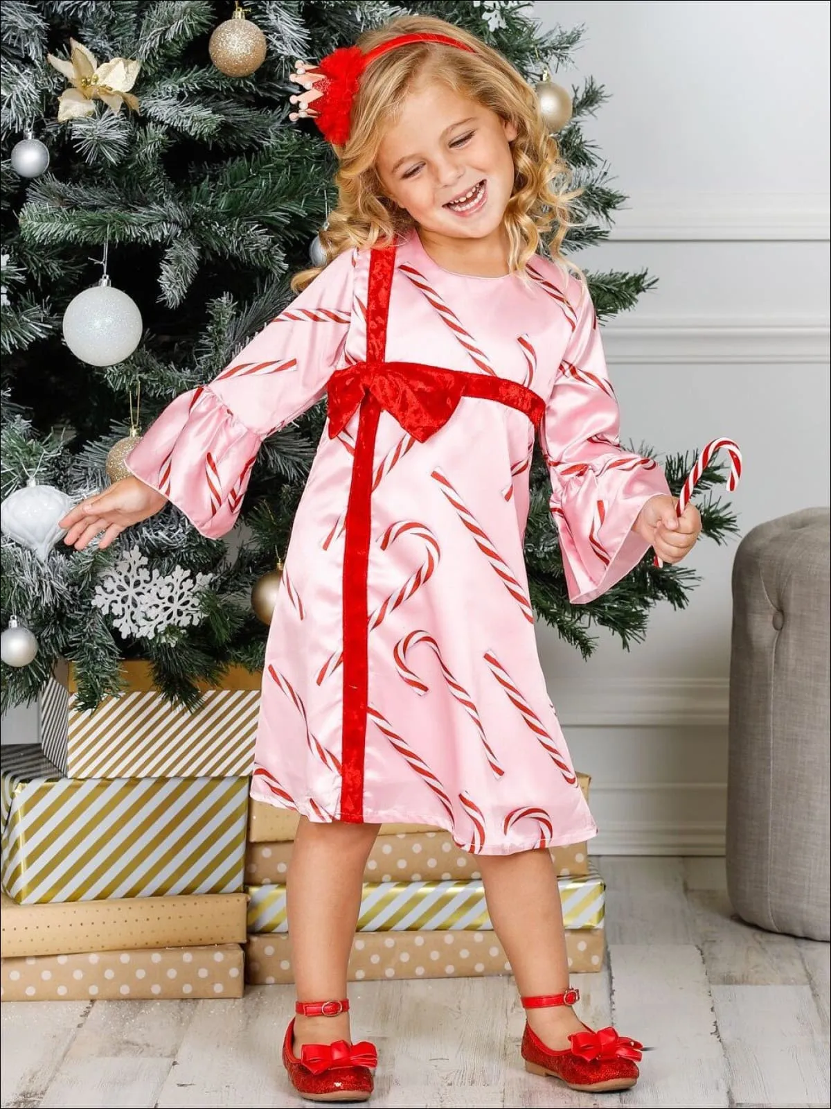 Girls Bell Sleeve Cross Over Bow Present Dress