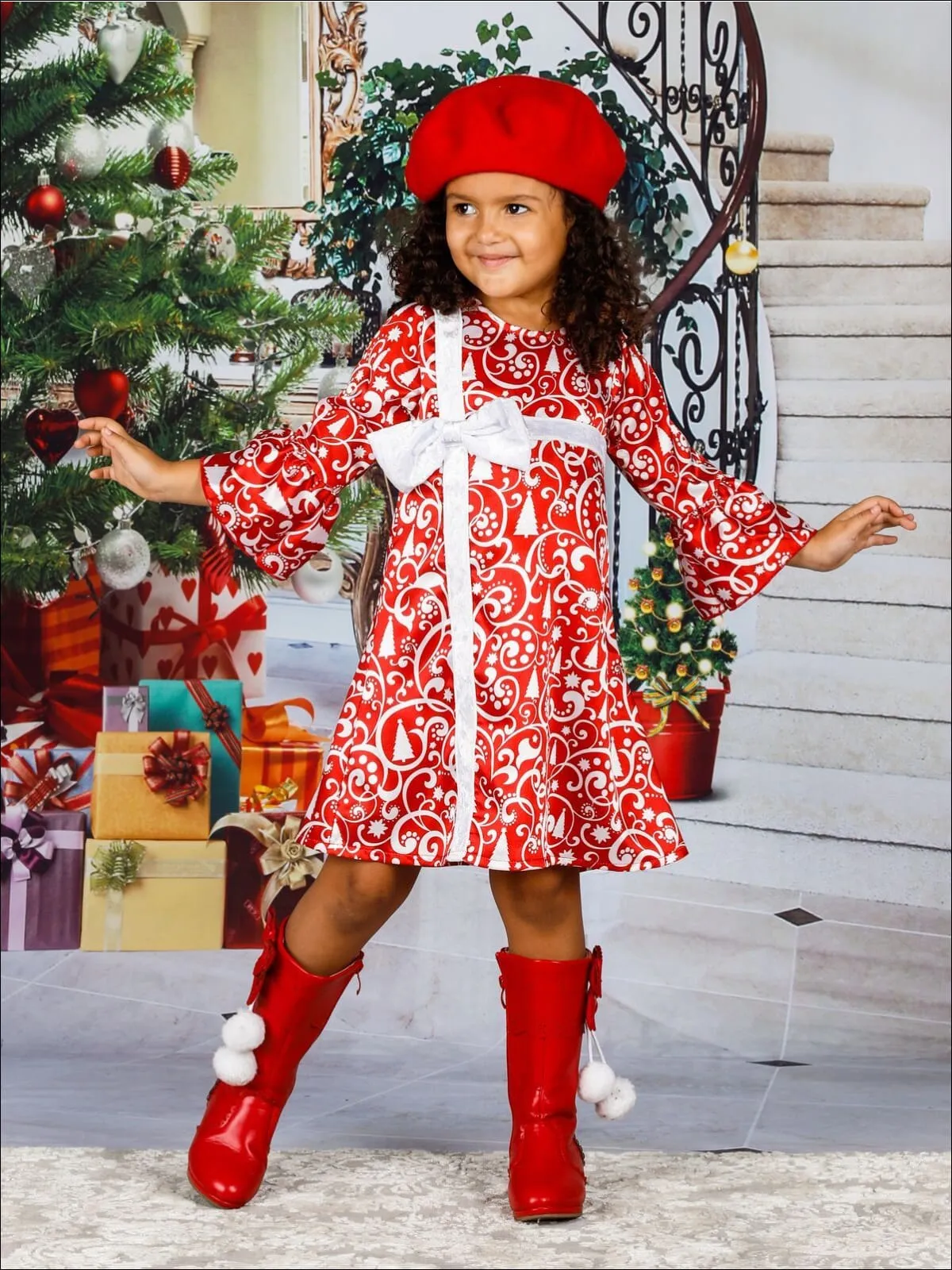 Girls Bell Sleeve Cross Over Bow Present Dress