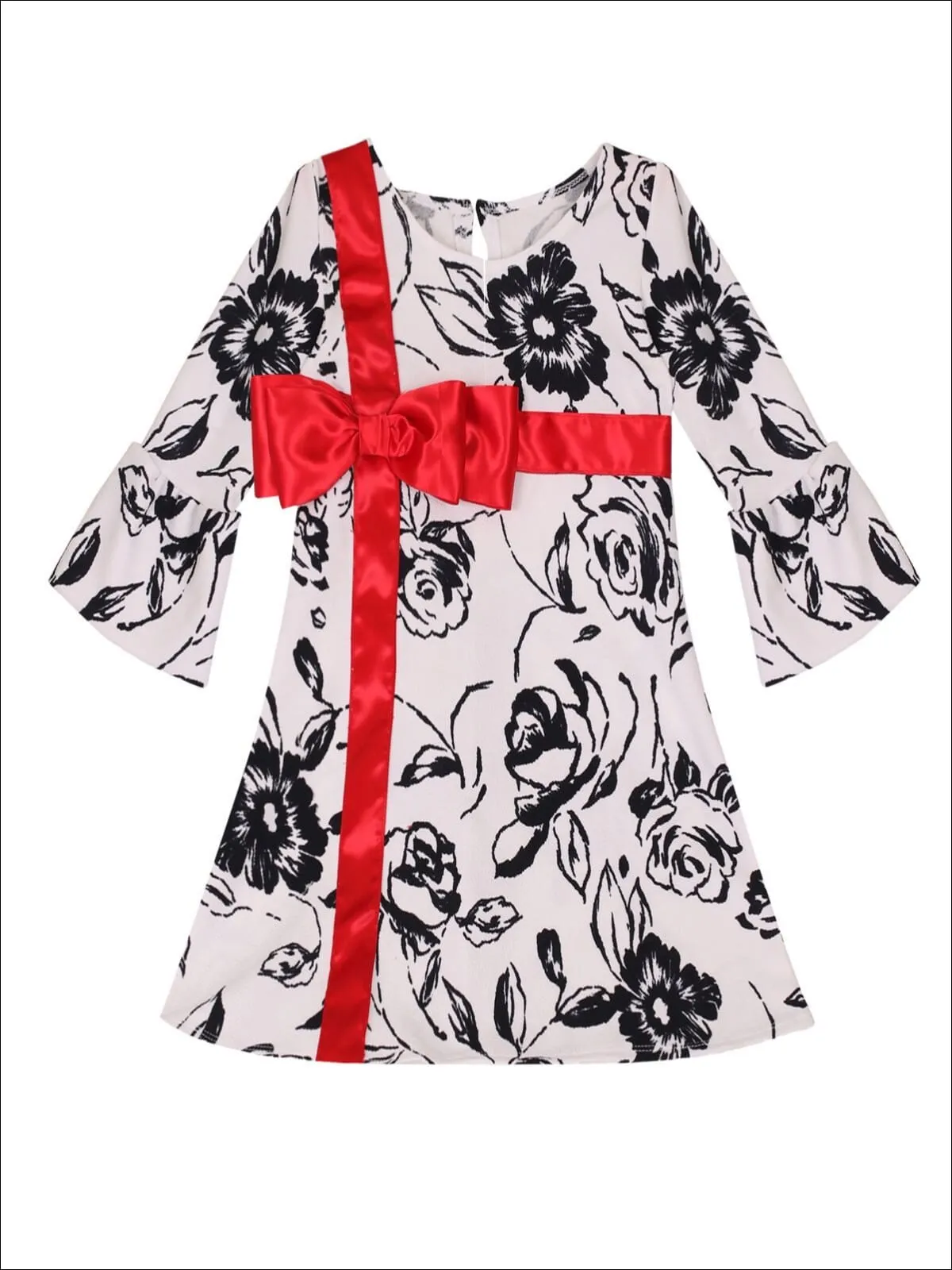 Girls Bell Sleeve Cross Over Bow Present Dress
