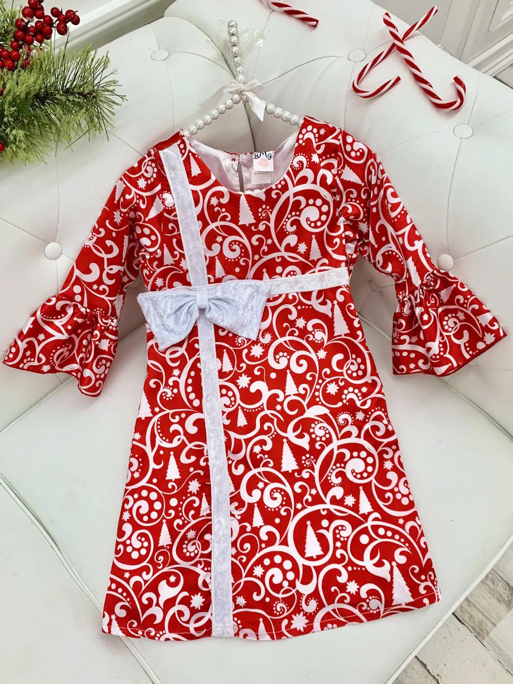 Girls Bell Sleeve Cross Over Bow Present Dress