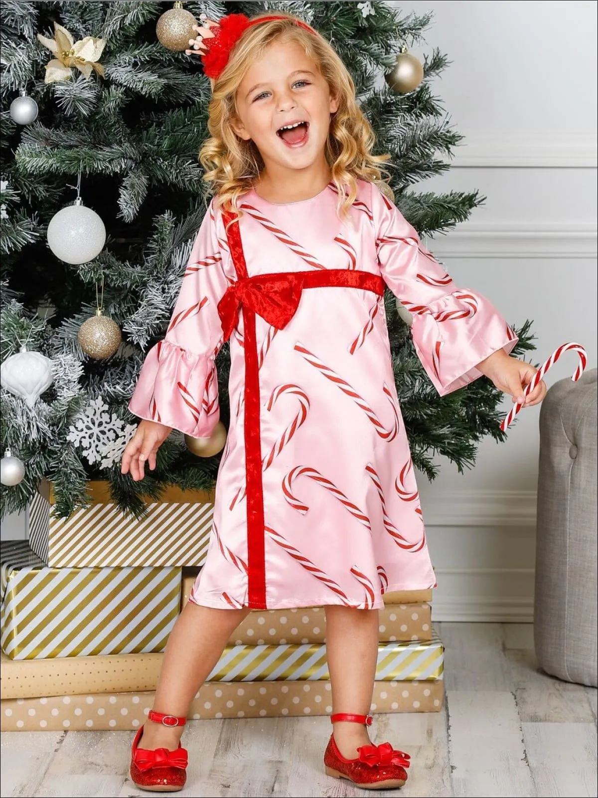 Girls Bell Sleeve Cross Over Bow Present Dress