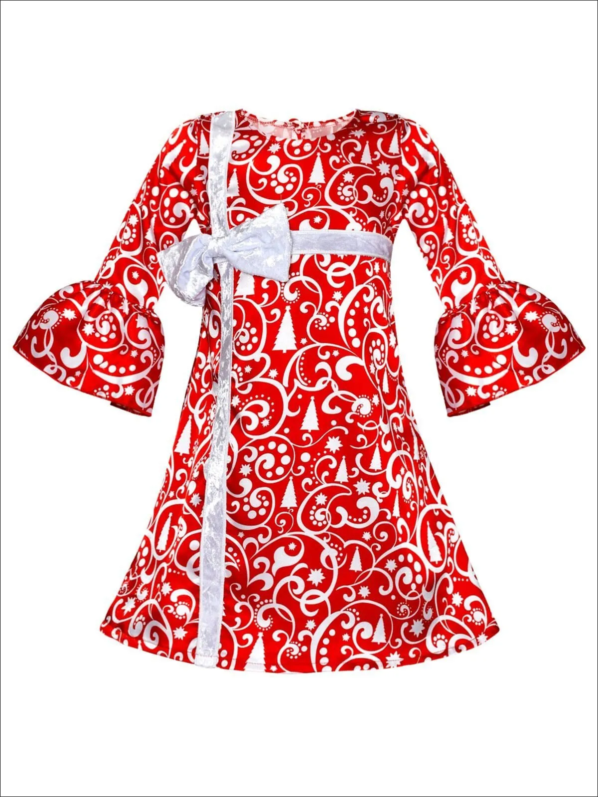 Girls Bell Sleeve Cross Over Bow Present Dress