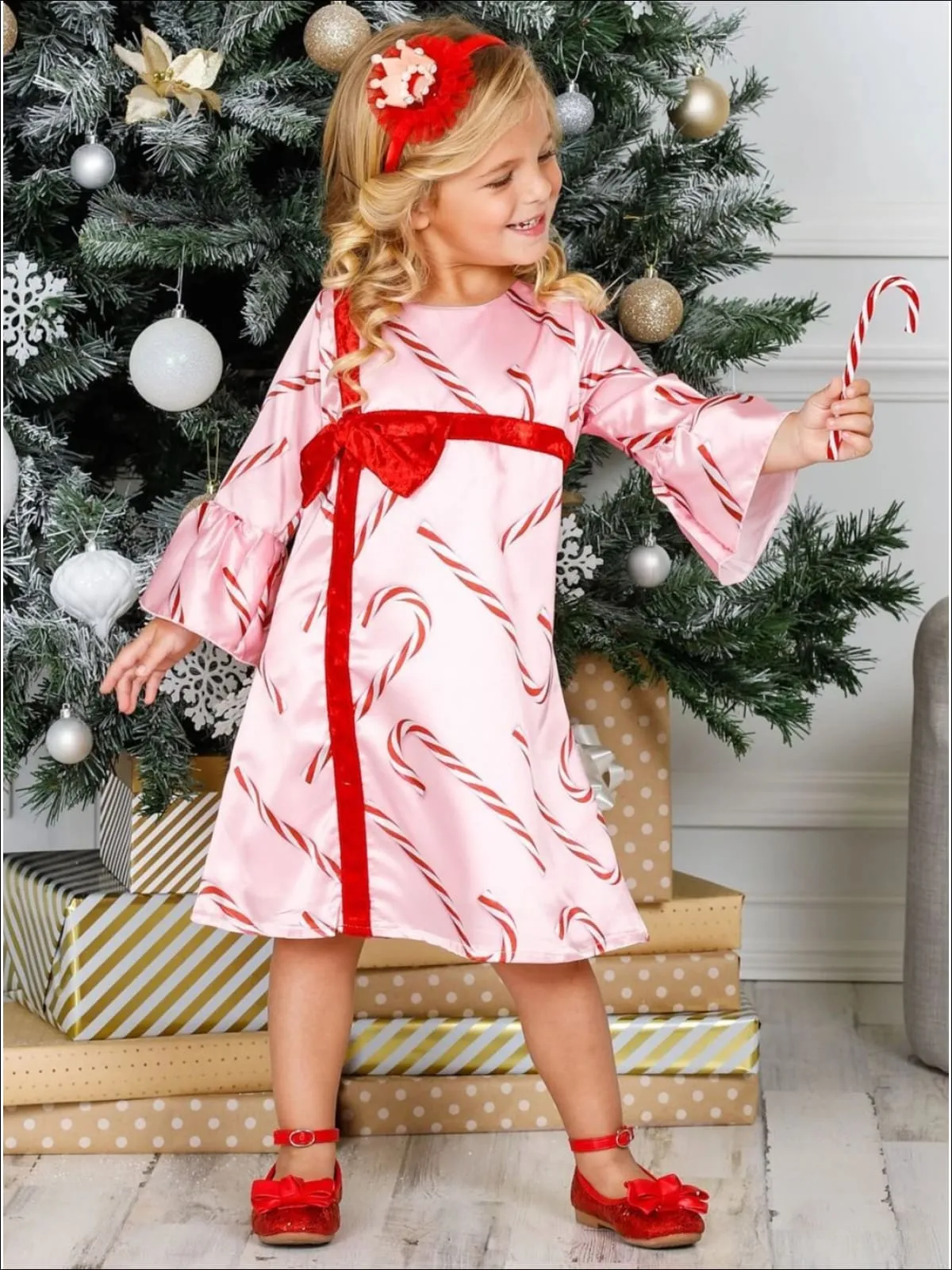 Girls Bell Sleeve Cross Over Bow Present Dress