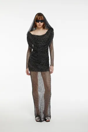 GIUSEPPE DI MORABITO Long Dress Hooded In Crystal Net