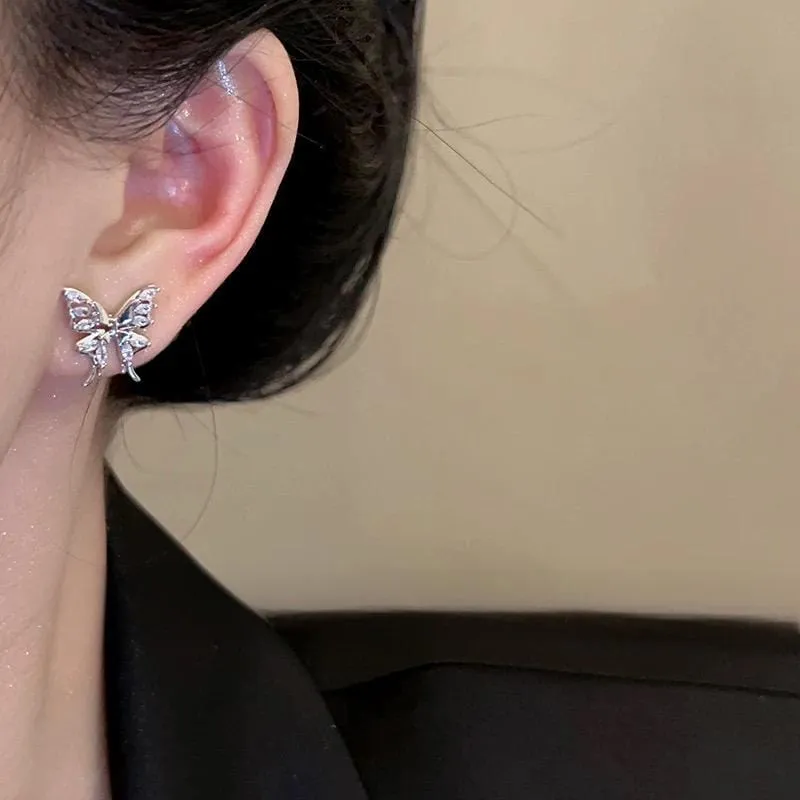 Glitter CZ Inlaid Butterfly Ear Wrap Earrings